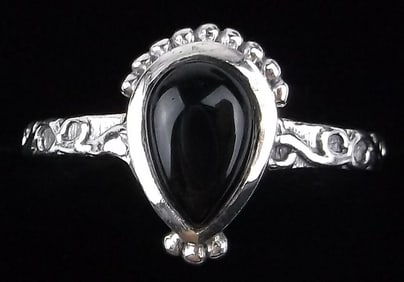 New Bali Sterling Silver Onyx Teardrop Ring 7.5
