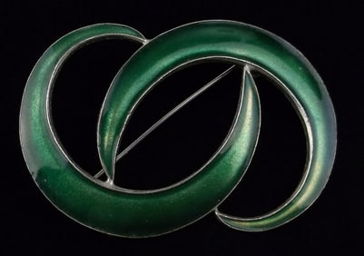 Mint Vintage Enameled Green Motion Brooch