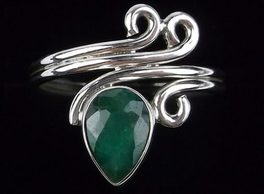 New Sterling Silver Scroll .75ct Emerald Teardrop Ring 9