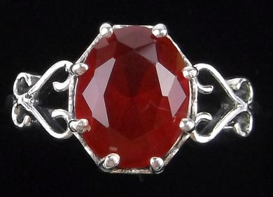 New Sterling Silver 2ct Red Chalcedony Crown Ring 8