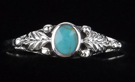 New Sterling Silver Turquoise Feather Ring 6.75