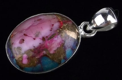 New Sterling Silver Kingman Pink Dahlia Turquoise Pendant