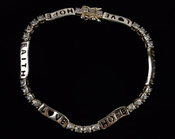 Gorgeous Gold Over Sterling Diamond Tennis Bracelet 7.5" Love Faith