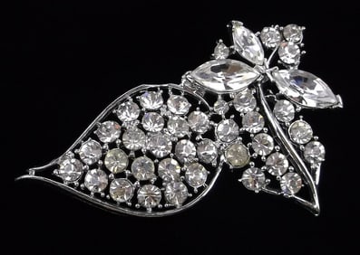 Mint Vintage 1950s Signed TOP Rhinestone Brooch