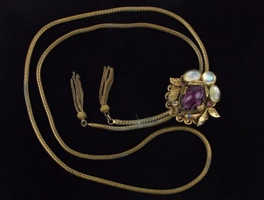 Gorgeous Antique 1930s Jelly Belly Bolo Necklace 28" Well Made