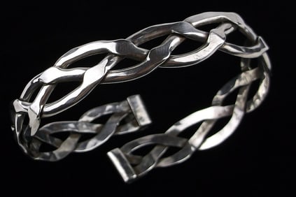 Big Thick Vint Taxco Sterling Silver Wrap Bracelet 6-10" Fit
