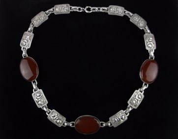 Mint Antique 1930s Sterling Silver Carnelian Necklace 17" BB