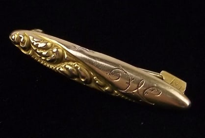 1890s Victorian Art Nouveau 14kt Gold Initial M Brooch .94g