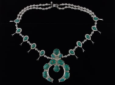 HUGE Vint 1960s HOBE Squash Blossom Necklace 24" Southwestern