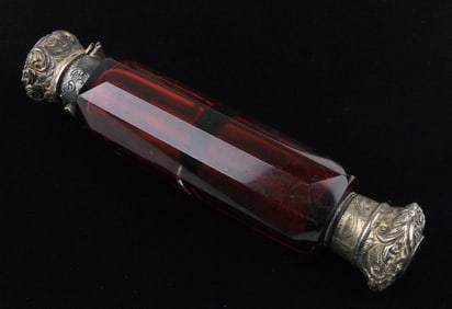 RARE 1877 Ruby Red Crystal Perfume 10kt Gold Sterling Arts Crafts