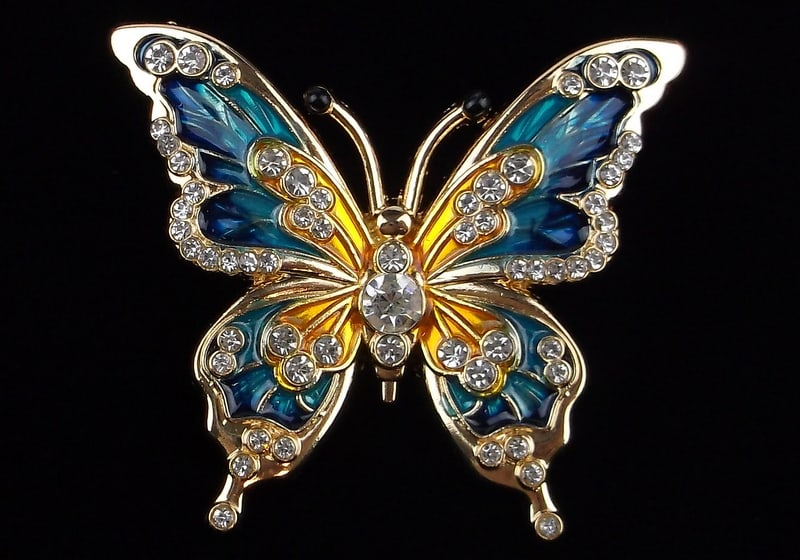 Mint Enameled Rhinestone Butterfly Brooch
