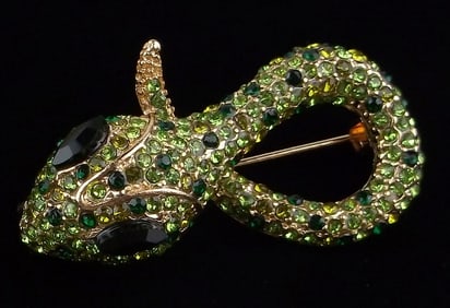 Mint Enameled Rhinestone Snake Brooch