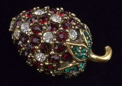 Mint Vintage 1960s Designer Rhinestone Strawberry Brooch