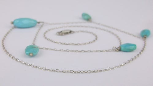 Stunning Vintage Sterling Silver Turquoise Chain Necklace 18"