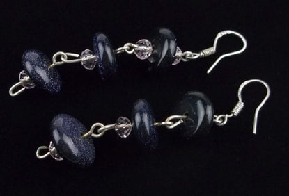 Mint Vintage Sterling Silver Art Glass Drop Earrings