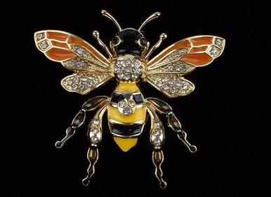 Mint Enameled Rhinestone Bee Insect Brooch