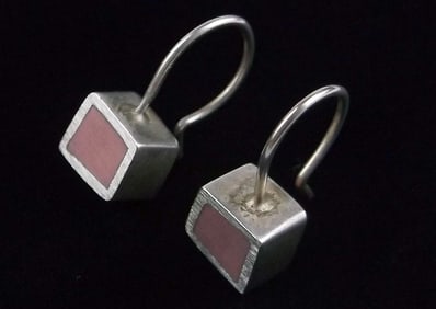 Mint Vintage Taxco Sterling Silver Drop Box Earrings