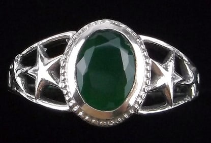 New Sterling Silver Green Chalcedony Star Ring 7.5