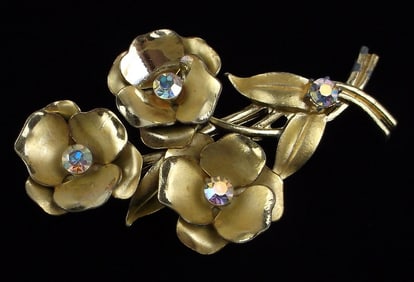 Gorgeous Vint 1960s Coro Craft Rhinestone Flower Brooch