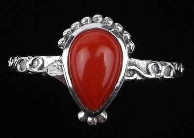 New Bali Sterling Silver Red Coral Ring 9