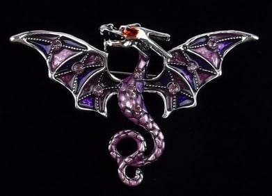 Mint Enameled Rhinestone Dragon Brooch