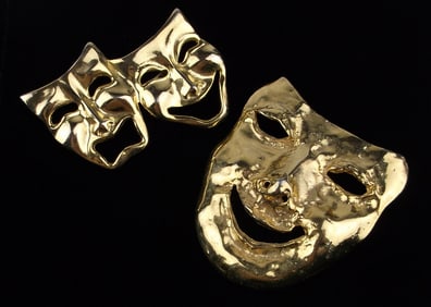 Stunning Vintage Comedy Tragedy Mask Brooch Lot