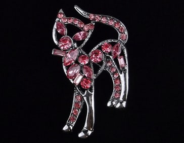 Mint Enameled Rhinestone Cat Brooch