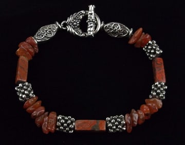 New Healing Red Jasper Orange Calcite Bracelet 7.5"