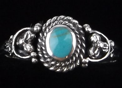 New Sterling Silver Bali Turquoise Ring 6.5