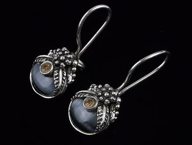 Mint Vintage Bali Sterling Silver Citrine Drop Earrings