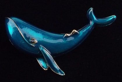 Mint Enameled Rhinestone Blue Whale Brooch