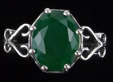 New Sterling Silver Green Chalcedony Crown Ring 7.5