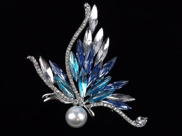 Mint Enameled Rhinestone Butterfly Brooch