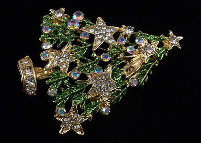 Mint Enameled Rhinestone Christmas Tree Brooch (1 of 2)