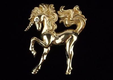Mint Gold Over Sterling Thick Diamond Unicorn Pendant FM