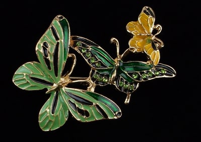 Mint Enameled Rhinestone Butterfly Brooch
