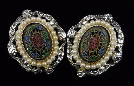 Gorgeous Vintage 1960s Mosaic Earrings Signed PA