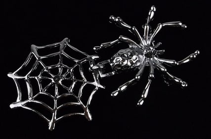 Mint Enameled Spider Web Drop Brooch