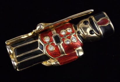 Stunning Vint Enameled Rhinestone Christmas Brooch Nutcracker