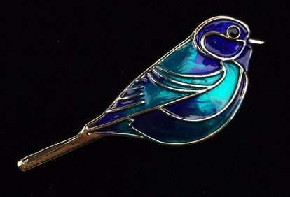 Mint Enameled Rhinestone Bird Brooch