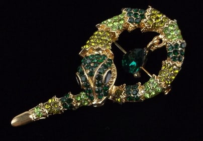 Mint Enameled Rhinestone Snake Brooch