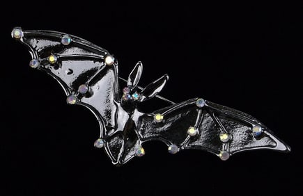Mint Enameled Rhinestone Bat Brooch