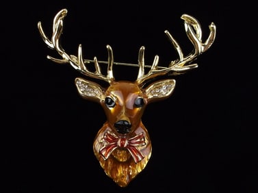Mint Enameled Rhinestone Christmas Reindeer Brooch