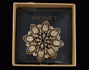 New Boxed Monet Rhinestone Christmas Brooch $26