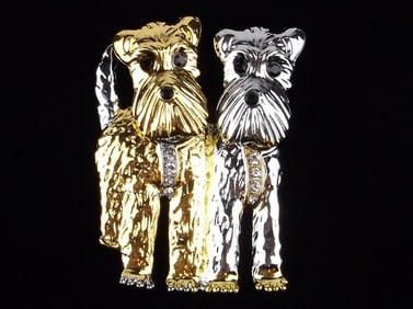 Mint Enameled Rhinestone Head Swaying Dog Brooch