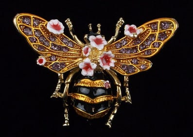 Mint Enameled Rhinestone Bee Insect Brooch