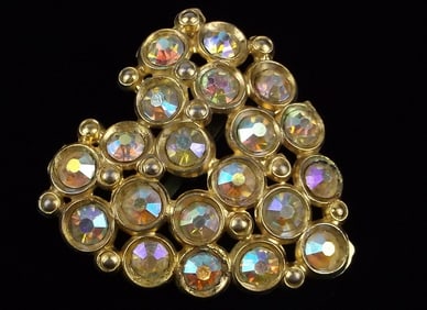 Gorgeous Vintage 1930s Rhinestone Heart Brooch Deco