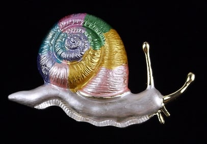 Mint Enameled Snail Brooch