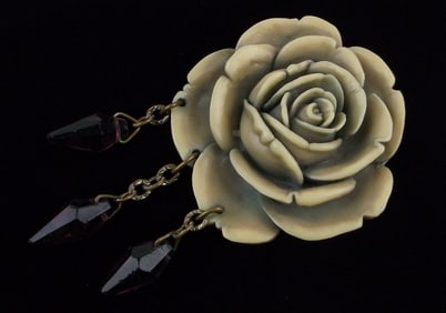 Mint Vintage 1930s Big Celluloid Rose Brooch