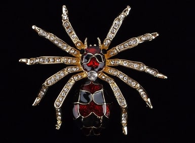 Big Mint Enameled Rhinestone Spider Brooch
